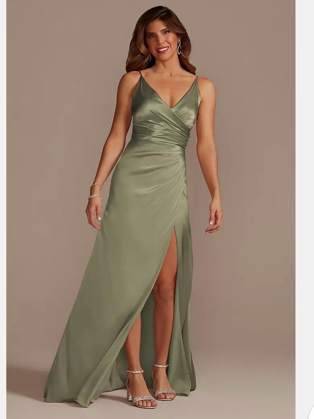 Galina Signature Strappy Light Olive Green Maxi Dress Women's Size 20-runs Small